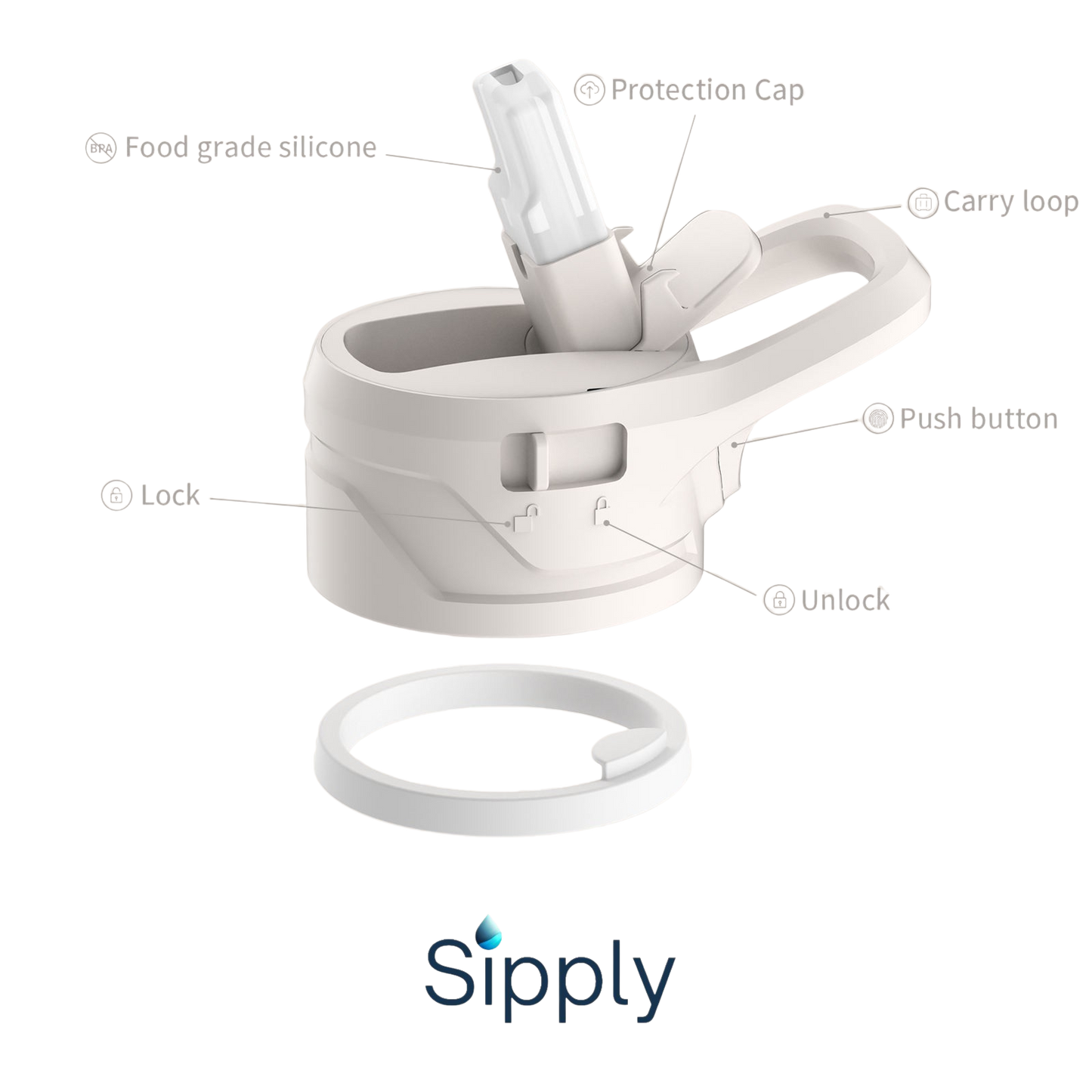 Sipply rietjesdop voor RVS waterfles – BPA-vrij en lekvrij