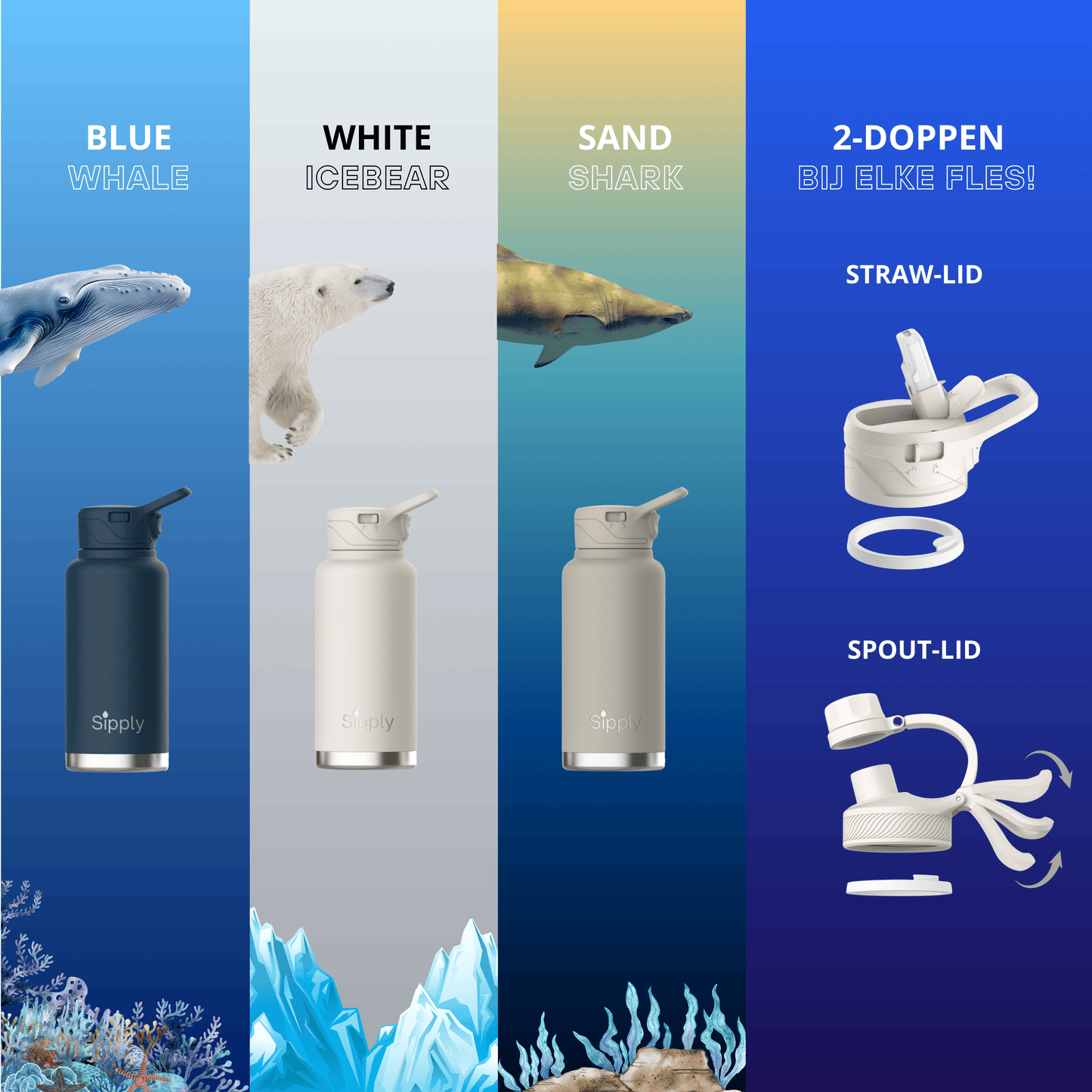 Ultimate Thermos Hot & Cold Drinkfles RVS 2-doppen - 950ml