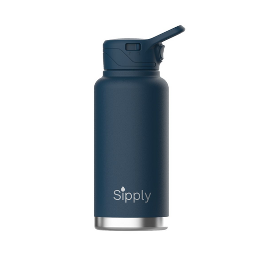 Sipply RVS waterfles 950ml blauw met rietjesdop voor comfortabel drinken
