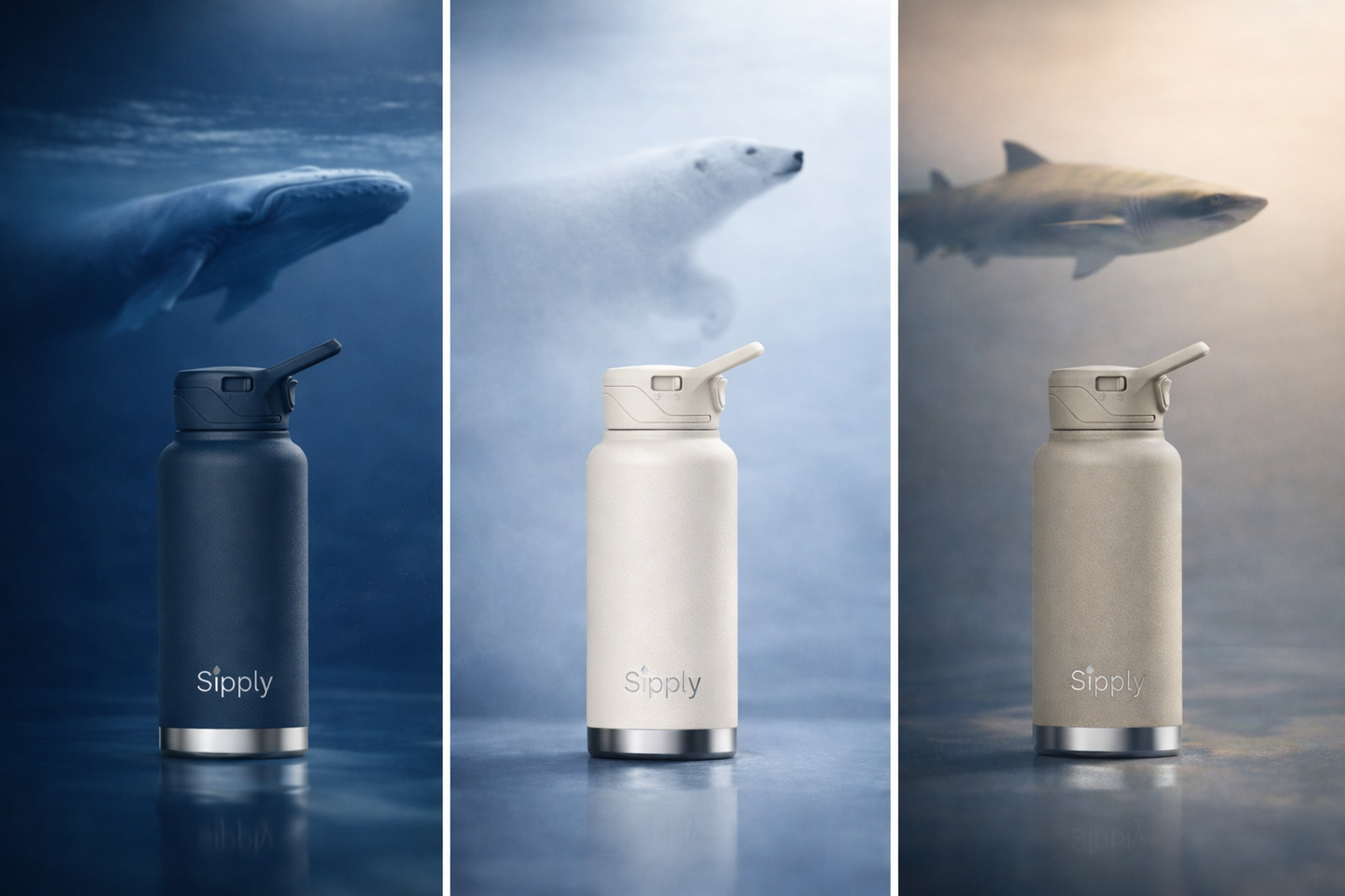 Sipply geïsoleerde RVS waterflessen in blauw, wit en beige met twee doppen